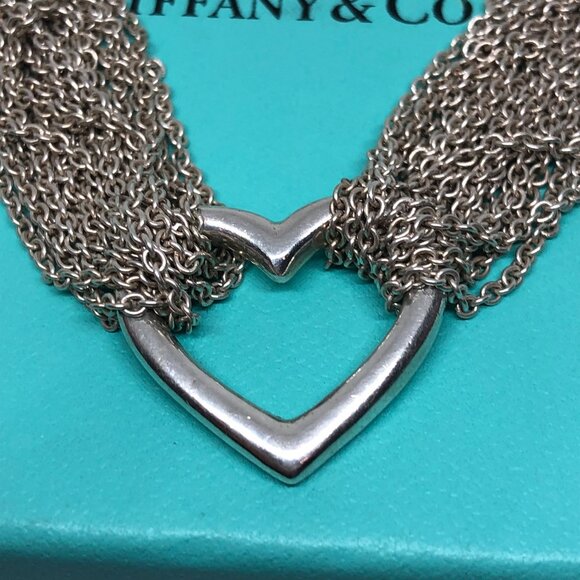 Tiffany Silver Heart Multi Strand Chain Mesh 7" Bracelet - Picture 4 of 8
